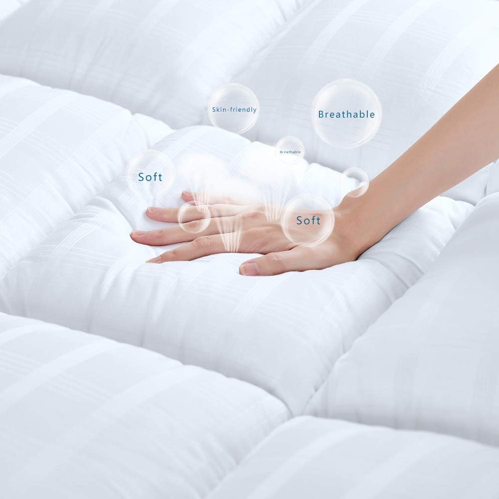D & G THE DUCK AND GOOSE CO Upgraded! 3-Inch Extra Thick Mattress Topper with 100% Cotton Cover, Queen Size, New & Improved Down Alternative Bed Topper for Optimum Cushioning & Support, Breathable: Furniture & Decor