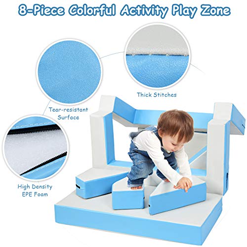 GYMAX Kids Foam Sofa, 4in2 Multifunctional Foam Play Set Climbers