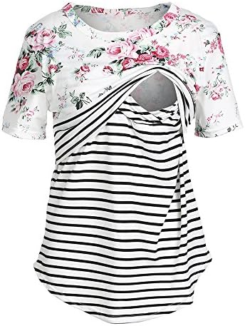 Fashion Women Short Sleeve Double Layer Maternity Nursing Tops Shirts for Breastfeeding Maternity Clothes