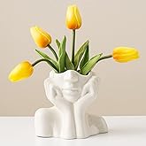 Wadiy Ceramic Face Vase, White Flower Vases for Decor Female Form Head Half Body Vase Boho Unique Decorative Modern Style for