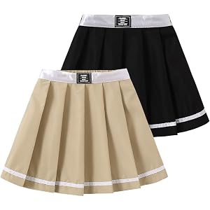Jolyshlid Girls' 2-Pack Pleated Skirts A-Line Casual High Waist Tennis School Uniform Skirt Set 3-14Y