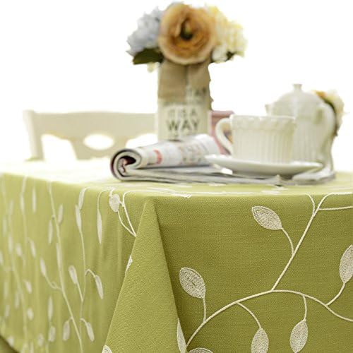 XMMLL Embroidered Tablecloths Fabrics Cotton Linen Continental Dining Tables, Idyllic Rectangular Round-Table Desks Cover Towel Tablecloth,Matcha Green (Embroidery),135135Cm