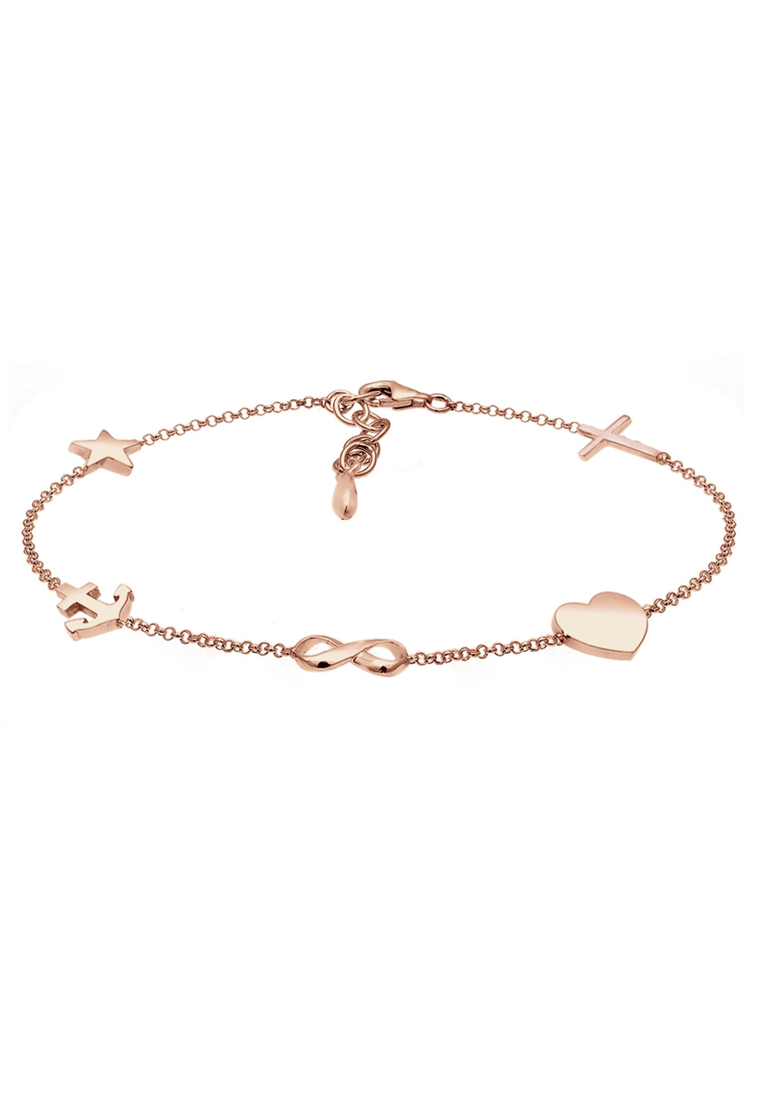 Elli Women's 925 Sterling Silver Rose Gold Plated Cross Heart Infinity Anchor Star Bracelet - 16cm length — image 1