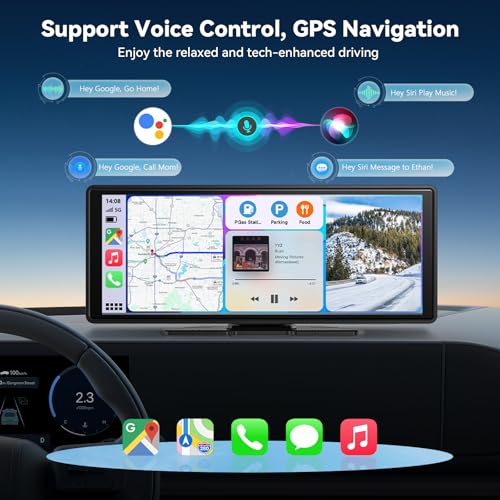 10.26" Pantalla Carplay Coche para Apple CarPlay & Android Auto, Táctil Pantalla con 4K Dash Cam / 1080P Cámara Retrovisora, CarPlay Autoradio Pantalla Táctil Soporta Doble WiFi / Video