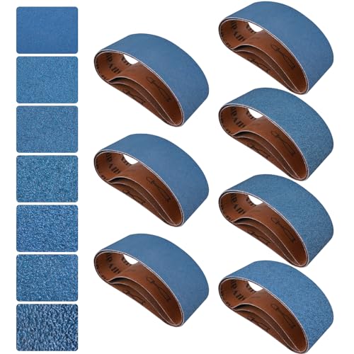 3x21 Inch Sanding Belts 21 Pcs 7 Grits Sizes (3 Each of 40/60/80/120/150/240/400 Grits) Heavy Duty Belt Sander Zirconia Belt Sander Paper for Wood, Metal, Stainless Steel, Cars, and Furniture