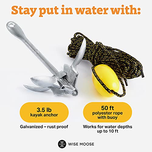 WISE MOOSE Premium Kayak Anchor Portable Kayak Anchor Kit with 50 Ft