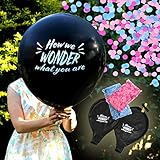Gender Reveal Kit with Giant 36 Inch Black Balloons - 'How We WONDER What You Are' Message with Blue and Pink Confetti - by Dilla Co. (How I Wonder) Decoration for Boy or Girl Baby Announcement Shower