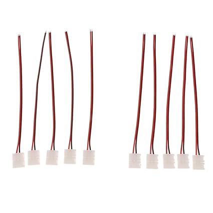 MagiDeal PACK 10pcs SolderlessLED Strip Light Connector Clip to 2 Pin Cable Wire for 10mm Single Color 5050/5630 Strip Lights