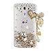 LG G Stylo Case, Sense-TE Luxurious Crystal 3D Handmade Sparkle Diamond Rhinestone Cover with Retro Bowknot Anti Dust Plug - Heart Pendant Flowers / Gold