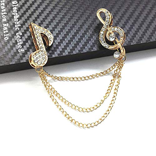 Huture 2 Pack Men's Music Note Mark Brooch Lapel Pin Badge Hanging Chains Collar Brooches Pin for Career Suit Tuxedo of Shirts Tie Hat Scarf for Boyfriend Father Birthday Gold/Silver