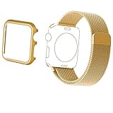 Apple Watch Band, Biaoge Milanese Loop Fully Magnetic Closure Clasp Stainless Steel Wrist Strap Replacement with Aluminum Protective Case for Apple Watch Series 2 Series 1 (38mm Gold)