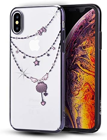 iPhone X Case with SWAROVSKI Crystals | Premium PC Material | Shock Resistance | Slim & Transparent | Wireless Charger Compatible | Ideal for Women, Girls | Crystal Shell Cover | 5.8 inch (Gun Black)