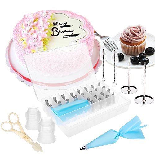 Russian Piping Tips Set，Feleph Cake Decorating Supplies Kit with 24 Easy to Use Icing Nozzles,2 Silicone Pastry Bags, 2 Flower Nails, 2 Reusable Plastic Couplers,2 Clean Brushes with Storage Case - Thumbnail 6