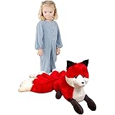 ELAINREN Simulation Red Nine-Tailed Fox Stuffed Animals Realistic Kyuubi Kitsune Plush Toy Lifelike Furry Fox Plushie Doll Gifts/10''x22''