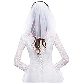 Clataly Crystal Wedding Bridal Veils Short 1 Tier Soft Mesh Veil with Metal Comb Bachelorette Party Bride To Be Gift (White)