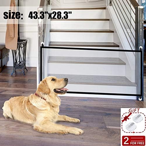 Magic Dog Gate,Magic Gate for Dog,Black Portable Mesh Folding Safety Fence 43.3"x28.3"Pet Gate Isolated Gauze Indoor and Outdoor Safety Gate Install Anywhere