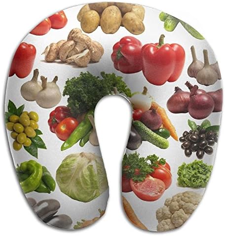 BRECKSUCH Vegetales Rows Pattern Print U Shaped Pillow Memory Foam Neck Pillow For Travel And Relief Neck Pain Fashion Super Soft Cervical Pillows With Resilient Material Relex Pollow