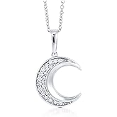 BERRICLE Sterling Silver Crescent Moon Star Pendant Necklace for Women, Cubic Zirconia CZ