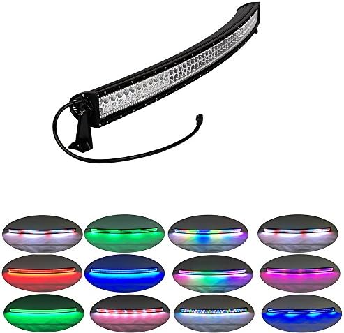 NKLighting 52" 300W Curved LED Light bar with Chasing RGB Halo 10 Solid colors changing over 72 modes flashing Combo Beam IP68 waterproof great for Jeep Wrangler JK Offroad lighting 2 years warranty