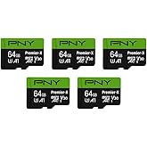 PNY 64GB Premier-X Class 10 U3 V30 microSDXC Flash Memory Card 5-Pack - 100MB/s, Class 10, U3, V30, A1, 4K UHD, Full HD, UHS-