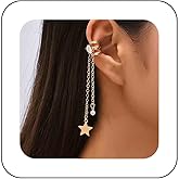 Vacaonio Bohemia Star Tassel Ear Cuff Earrings Gold Chain Drop Cartilage Cuff Earrings Crystal Dangle Wrap Cuff Earrings No Piercing Earrings Jewelry for Women
