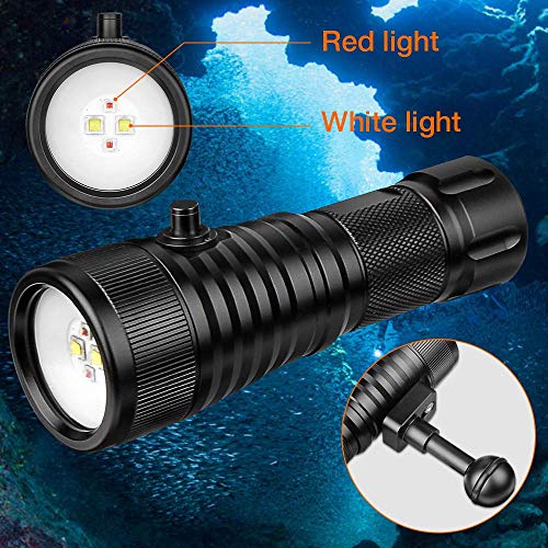 Odepro WD42W 120 Degrees Beam Angle Scuba Diving Photography Light with 1500 Lumens White Light and 350lumens Red Light for Underwater Photography, 2pcs 3000mAh Battery and Charger Included