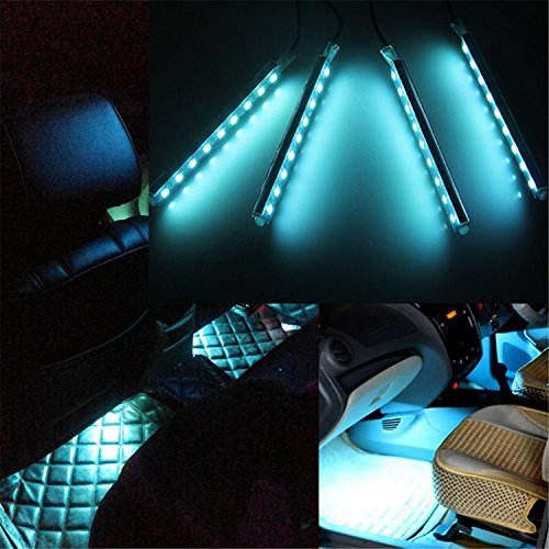 Car LED Strip Light, EJ's SUPER CAR 4pcs 36 LED Car Interior Lights Under Dash Lighting Waterproof Kit,Atmosphere Neon Lights Strip for Car,DC 12V(Ice Blue)â€¦