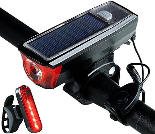 DARONGFENG Waterproof LED Cycling Light,5 Modes 120db Bicycle Bell Horn,Solar/USB Rechargeable Power Bicycle Headlight,Solar Power Bank for Charging in Cycling
