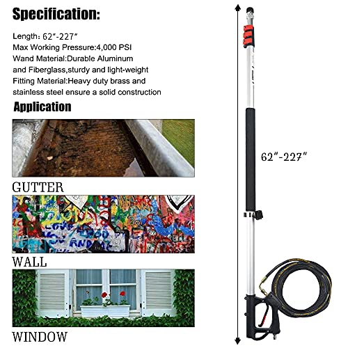 Xiny Tool 19 FT Pressure Washer Telescoping Extension Wand 4000 PSI