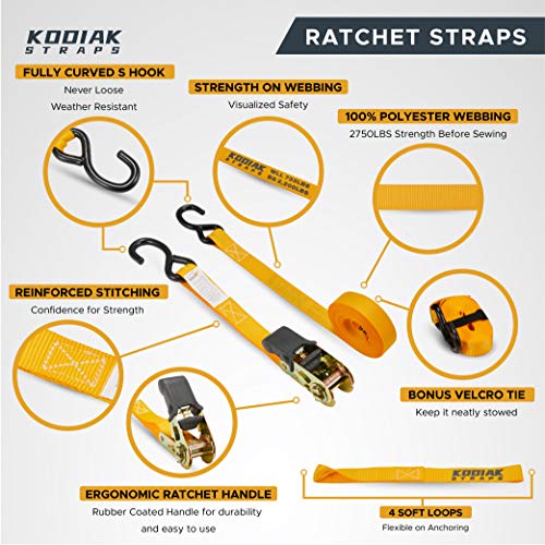 KODIAK STRAPS Ratchet Straps Heavy Duty Tie Down Strap Set 2200 Break