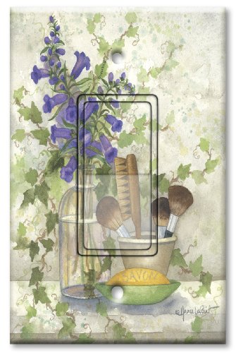 Printed Single-pole Decora Rocker Switch with matching Wall Plate - Bath Brushes