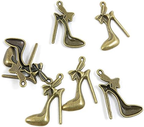 30 PCS Jewelry Making Charms Ancient Antique Bronze Fashion Jewelry Making Crafting Charms Findings Bulk for Bracelet Necklace Pendant A00695 Bowknot High Heel Shose