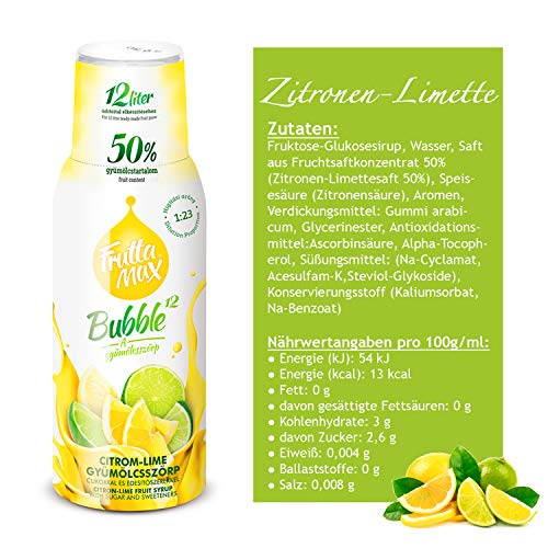 4 x 500 ml FruttaMax Getränkesirup Frucht-sirup Konzentrat | Orange-Zitrone-Limette-Cola-Pfirsiche- | weniger Zucker | mit 50-60% Fruchtanteil | für Soda Maschine geeignet – Bild 3