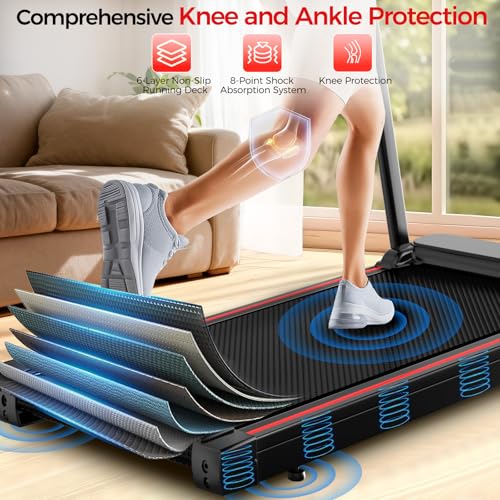 Walking Pad Treadmill with 12% Incline & Handrail, 3.0 HP Brushless Motor, 330 lb Capacity, 0.6-6.2 MPH, Compact Under-Desk Foldable Treadmill with LED Display and Cup Holders for Home Office