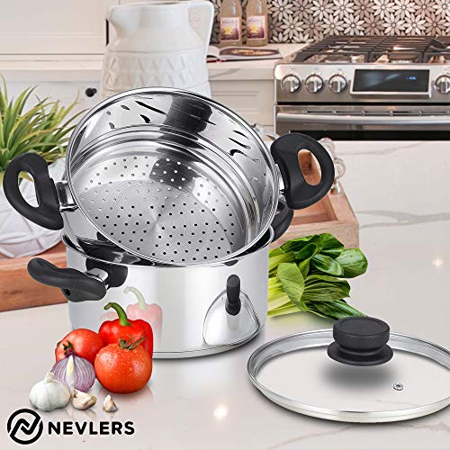 Nevlers-Stainless-Steel-3-Quart-Steamer-Pot-with-2-Quart-Steamer-Insert-and-Glass-Vented-Lid-3-piece-set-Safe-and-Durable-Great-Addition-to-Every-Kitchen