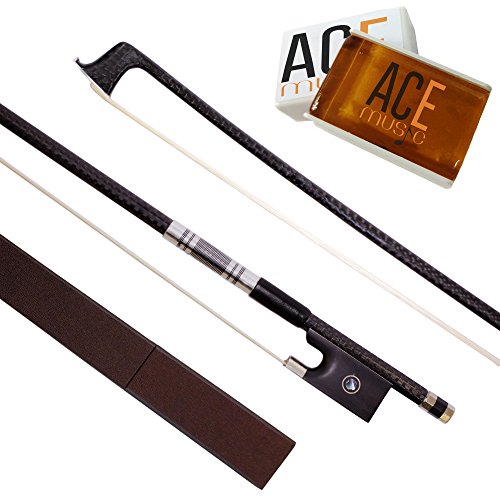 Carbon Fiber Violin Bow 4/4 Full Size With Rosin for Violin Strings, Violin Bow Case and Ebony Frog - Natural Horse Hair - Well Balanced - Great For Electric Violins - Rosin for Violin, Cello, Viola