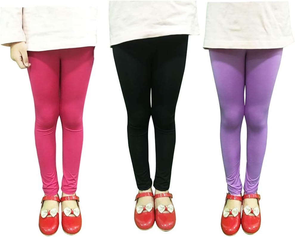 FIOKASO Girls Leggings, 3 Packs Toddler Girls Pants Great Stretch Printing Flower for Kids