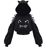 Women's Cat Ear Hoodie Pullover Long Sleeve Off Shoulder Cute Crop Top Hoodies Sweatshirt