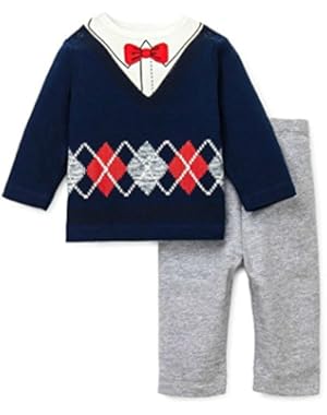 Infant Boys Grey Navy Argyle Pant Set