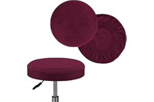 GAMUKAI Round Bar Stool Covers - Super Soft Velvet and Washable Elastic Stool Cushion Slipcover for Dia.12-14" Chair, Set of 2 (Burgundy, Medium)
