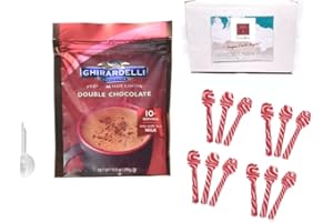 BRIO9 Ghirardelli Hot Chocolate with Candy Cane Spoons | Peppermint Flavored Spoons (Double Chocolate)