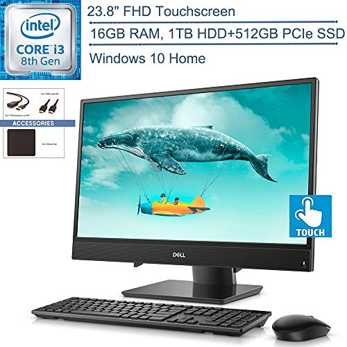 2020 Dell Inspiron 3480 23.8″ FHD Touchscreen All-in-One Desktop Computer, 8th Gen Intel Core i3-8145U Beat i5-7200U, 16GB DDR4, 1TB HDD + 512GB PCIe SSD, Windows 10, YZAKKA Accessories