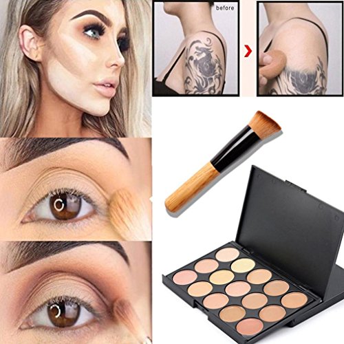 Correcting Concealer Cream BB Cream 15 Colors Palette + Makeup Brush Face Foundation Trimming Cover Dark Circles Freckles Acne Camouflage (A)
