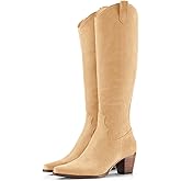 Women Cowboy Knee High Boots Chunky Block Heel Square Toe Tall Riding Boots