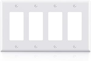 ELEGRP 4-Gang Decorative Wall Plates, Mid-Size 4.88" H x 8.57" L Unbreakable Thermoplastic Faceplate Cover for Decorator Receptacle Outlet Switch, UL Listed (1 Pack, Glossy White)
