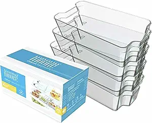 Set of 4 Fridge Organizers (X-Large) - by Moore Organized | Durable Clear Bins For Organizing, Refrigerator And Freezer Storage Bins - Acrylic Storage Bins For Tidy Kitchens - Pantry Storage Bins