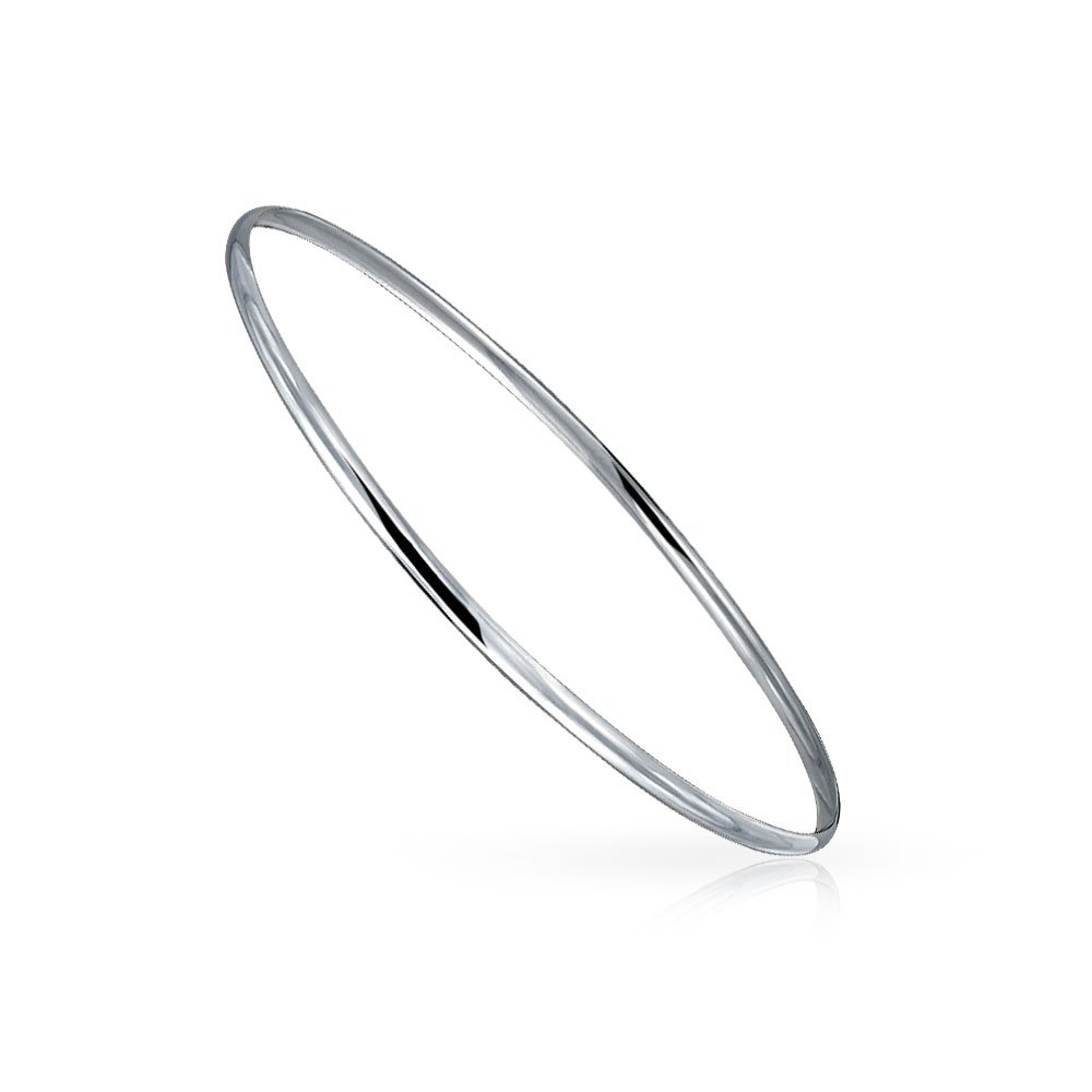 Bling Jewelry Personalized Plain Simple Dome Edge Layering Stacking Thin 2MM Shinny .925 Sterling Silver Bangle Bracelet For Women Teen Customizable