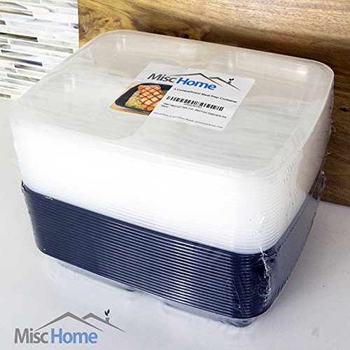 [20 Pack] 3 Compartment Meal Prep Containers BPA Free Portion Control