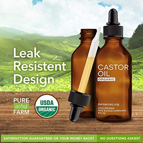Castor Oil - USDA Certified Organic - 100% Pure, 4 ounce, Cold-Pressed, Extra-Virgin, Hexane-Free. Best Serum For Eyelash, Hair, Eyebrows & Skin - Boost Growth Naturally - with Applicator Brush Kit