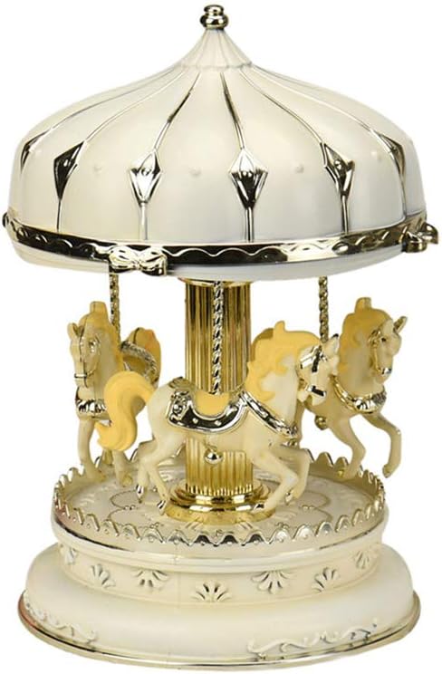 ESH7 Lovely Music Box Light Carousel Music Boxes for Children Creative Craft Gifts Girl Birthday Gift Holiday Present Home Decoration,Color Beige
